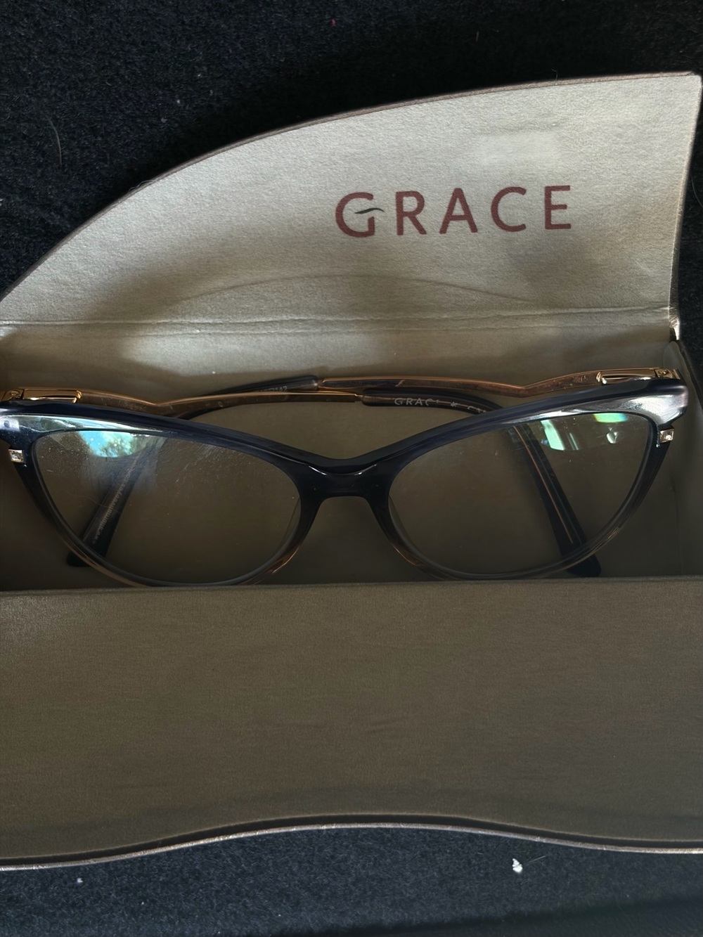Grace Cat-Eye Glasses in Blue and Gold